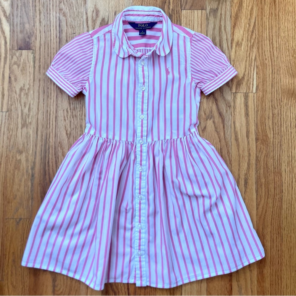 Polo Ralph Lauren pink & white pinstriped shirt dress - Girls size 5